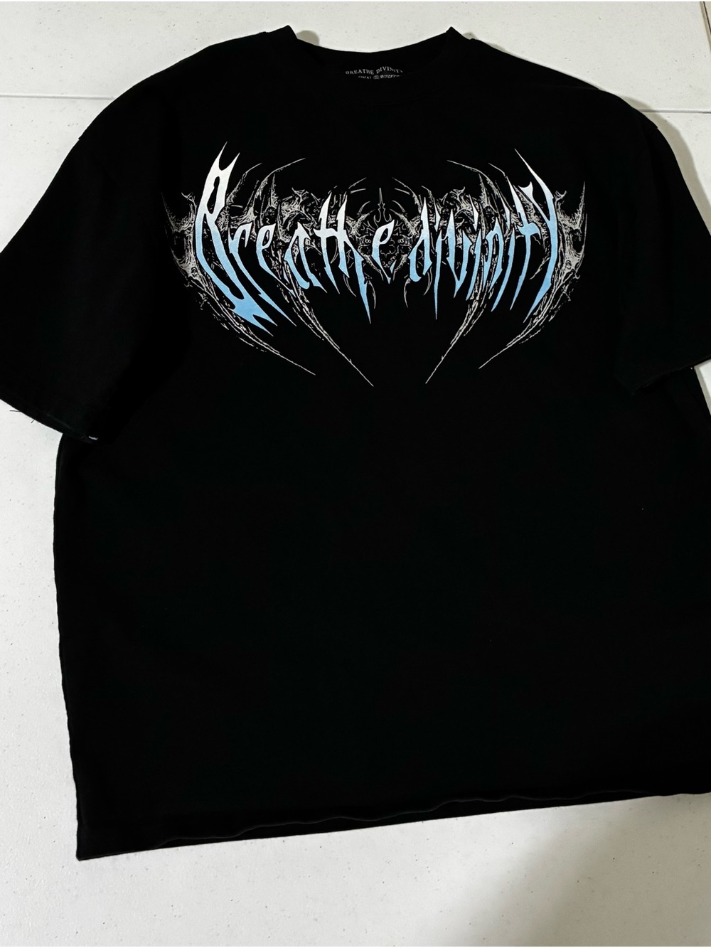 Breathe Divinity Men Graphic Tee - Black with Blue Print Large